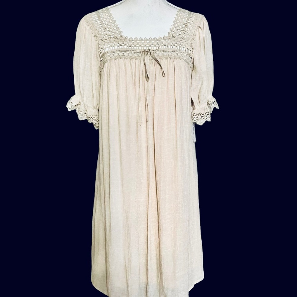 Indigo Rose Boho Peasant Dress | Crochet Lace Detail | Size M NWT